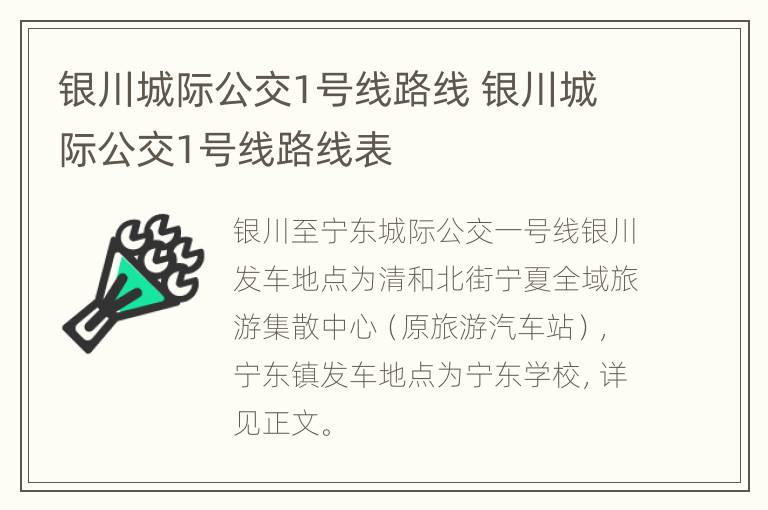 银川城际公交1号线路线 银川城际公交1号线路线表