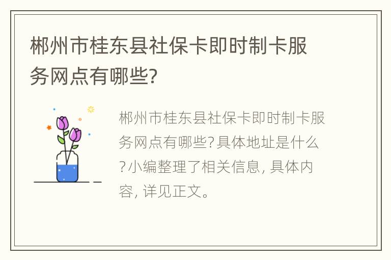 郴州市桂东县社保卡即时制卡服务网点有哪些？