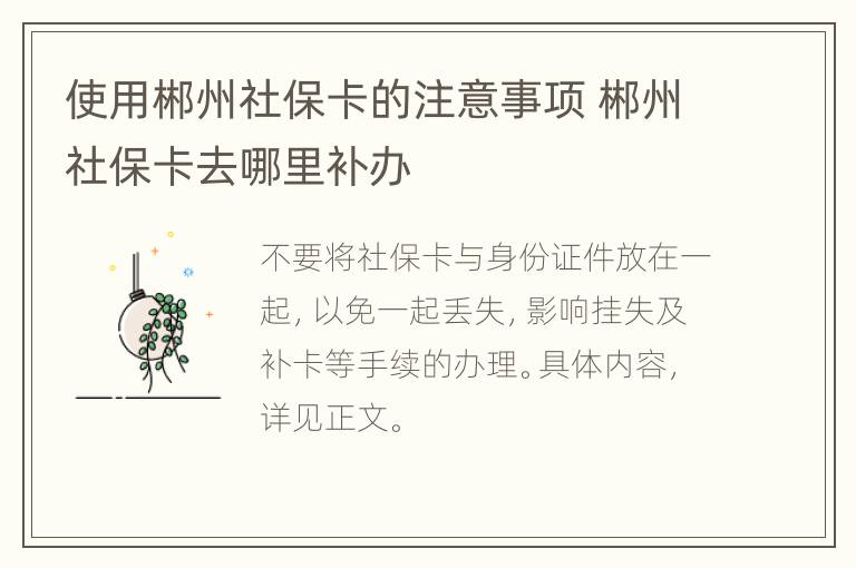 使用郴州社保卡的注意事项 郴州社保卡去哪里补办