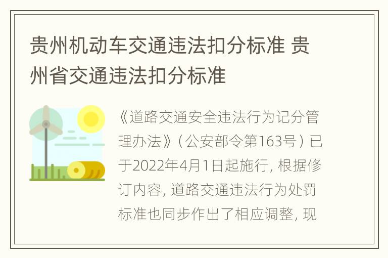 贵州机动车交通违法扣分标准 贵州省交通违法扣分标准