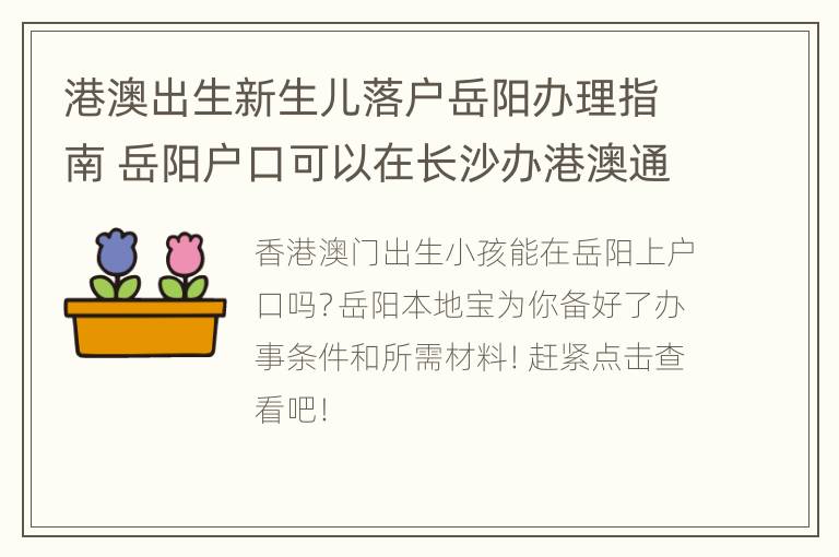 港澳出生新生儿落户岳阳办理指南 岳阳户口可以在长沙办港澳通行证吗