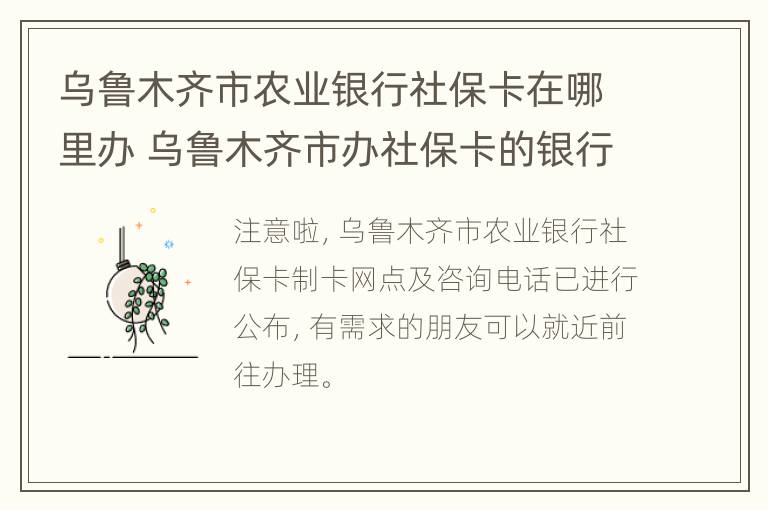 乌鲁木齐市农业银行社保卡在哪里办 乌鲁木齐市办社保卡的银行地址