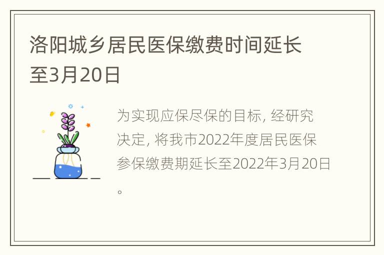 洛阳城乡居民医保缴费时间延长至3月20日