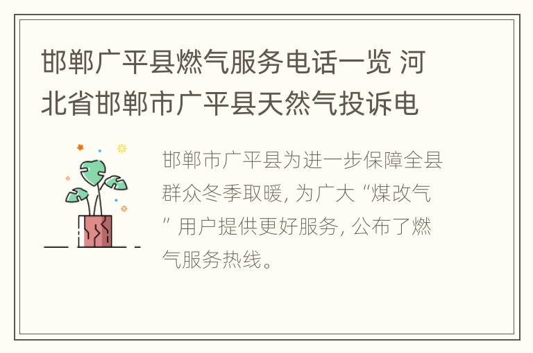 邯郸广平县燃气服务电话一览 河北省邯郸市广平县天然气投诉电话