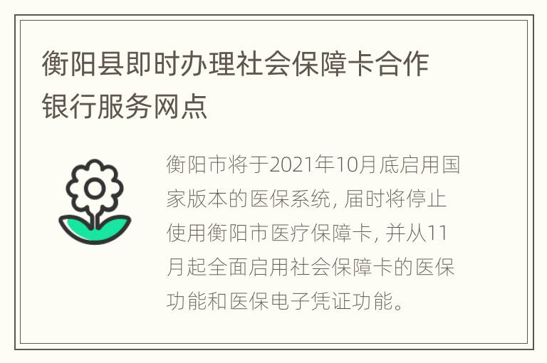 衡阳县即时办理社会保障卡合作银行服务网点