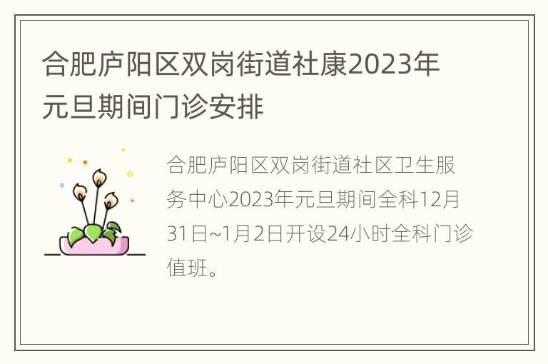 合肥庐阳区双岗街道社康2023年元旦期间门诊安排