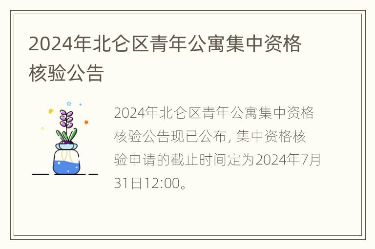 2024年北仑区青年公寓集中资格核验公告