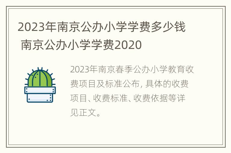 2023年南京公办小学学费多少钱 南京公办小学学费2020