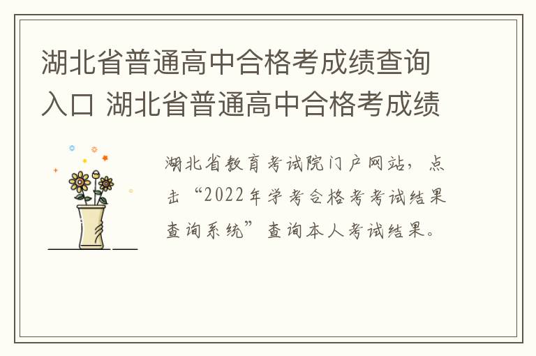 湖北省普通高中合格考成绩查询入口 湖北省普通高中合格考成绩查询入口官网