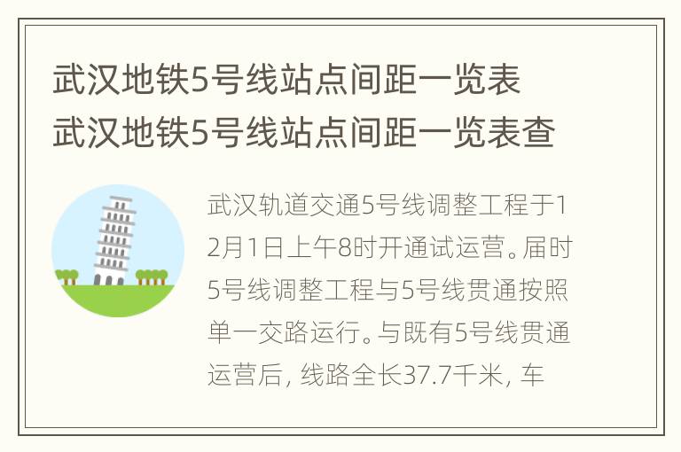 武汉地铁5号线站点间距一览表 武汉地铁5号线站点间距一览表查询