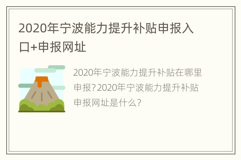 2020年宁波能力提升补贴申报入口+申报网址