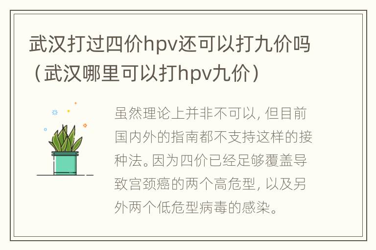 武汉打过四价hpv还可以打九价吗（武汉哪里可以打hpv九价）