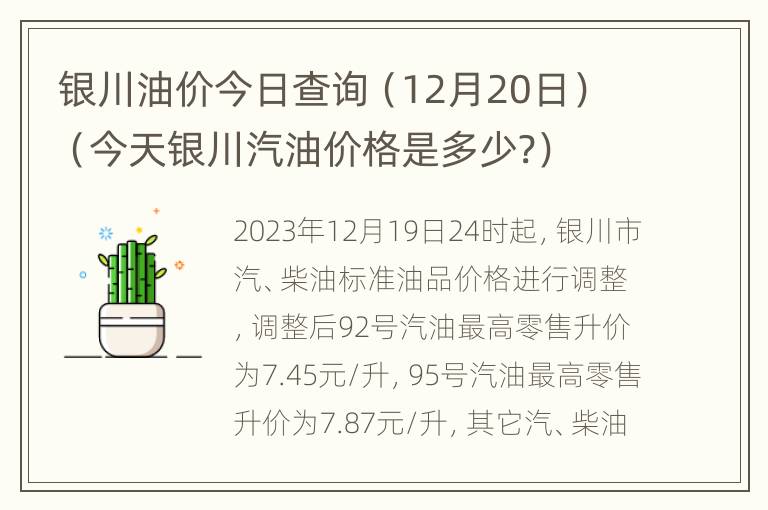 银川油价今日查询（12月20日）（今天银川汽油价格是多少?）