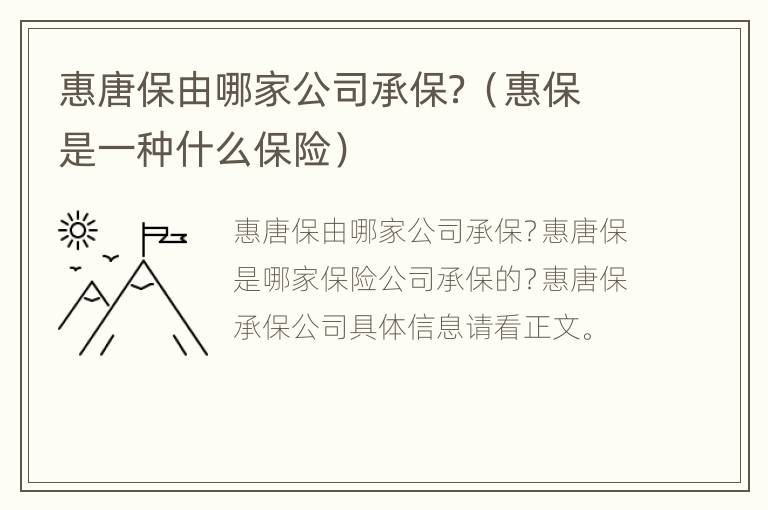 惠唐保由哪家公司承保？（惠保是一种什么保险）