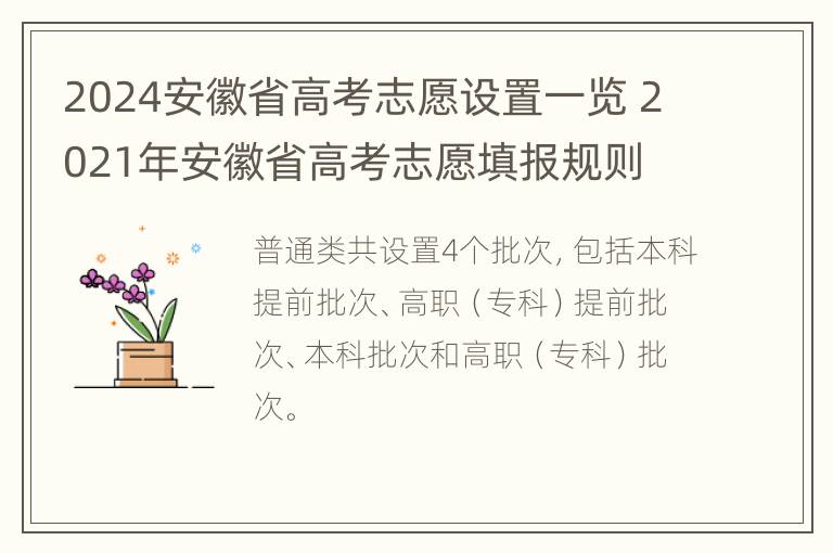 2024安徽省高考志愿设置一览 2021年安徽省高考志愿填报规则