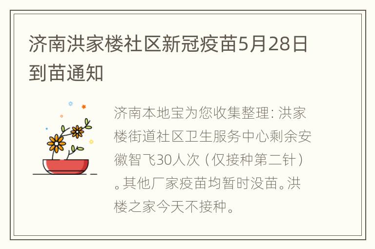 济南洪家楼社区新冠疫苗5月28日到苗通知