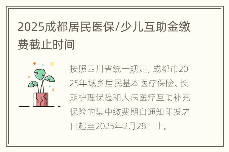 2025成都居民医保/少儿互助金缴费截止时间