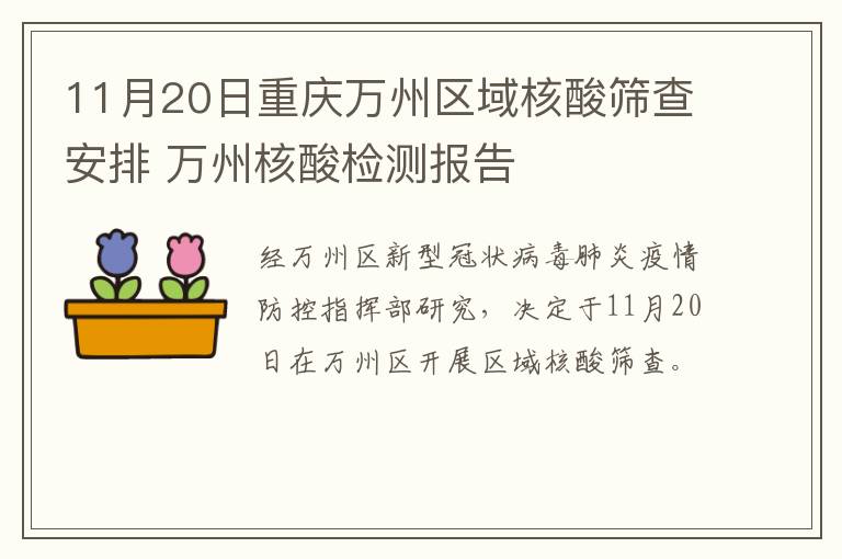 11月20日重庆万州区域核酸筛查安排 万州核酸检测报告