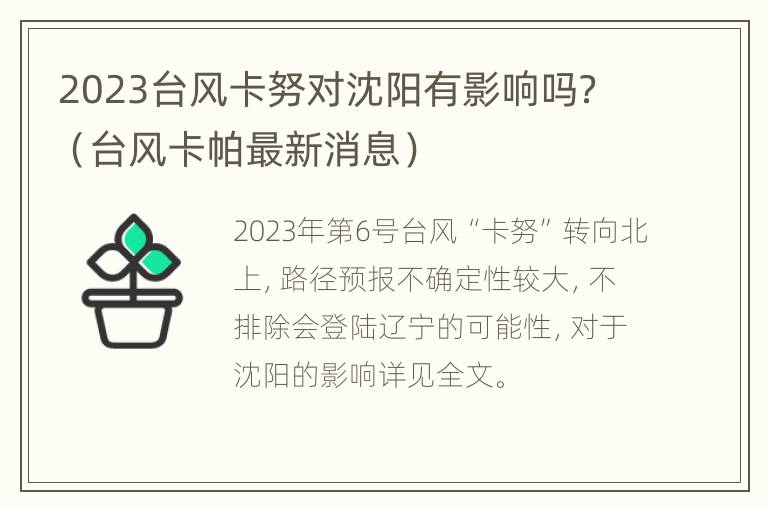 2023台风卡努对沈阳有影响吗？（台风卡帕最新消息）