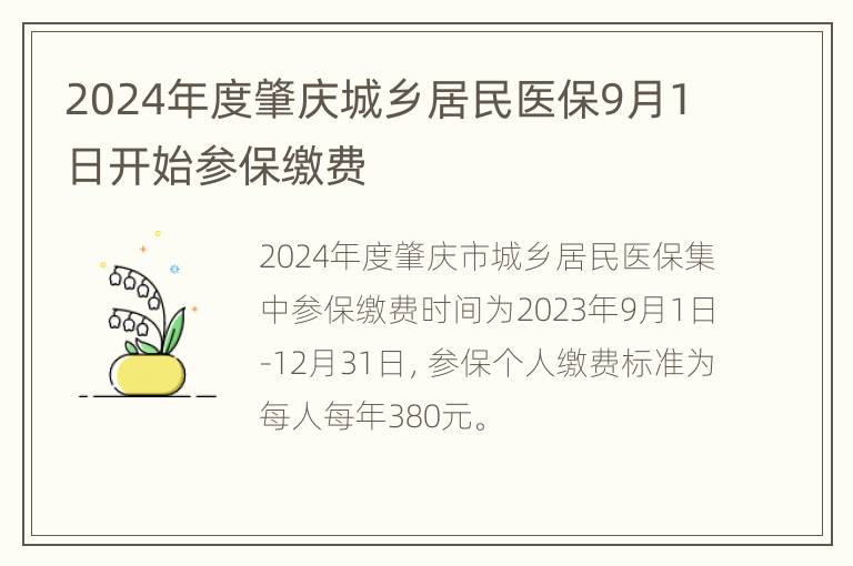 2024年度肇庆城乡居民医保9月1日开始参保缴费