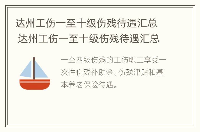 达州工伤一至十级伤残待遇汇总 达州工伤一至十级伤残待遇汇总表