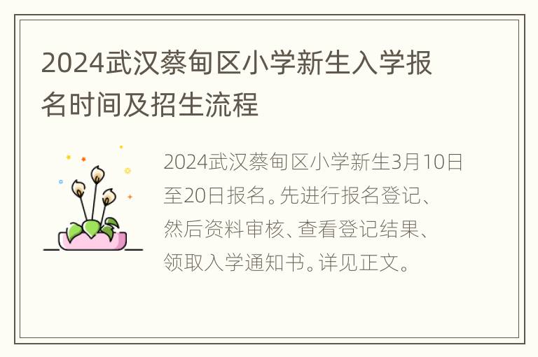 2024武汉蔡甸区小学新生入学报名时间及招生流程