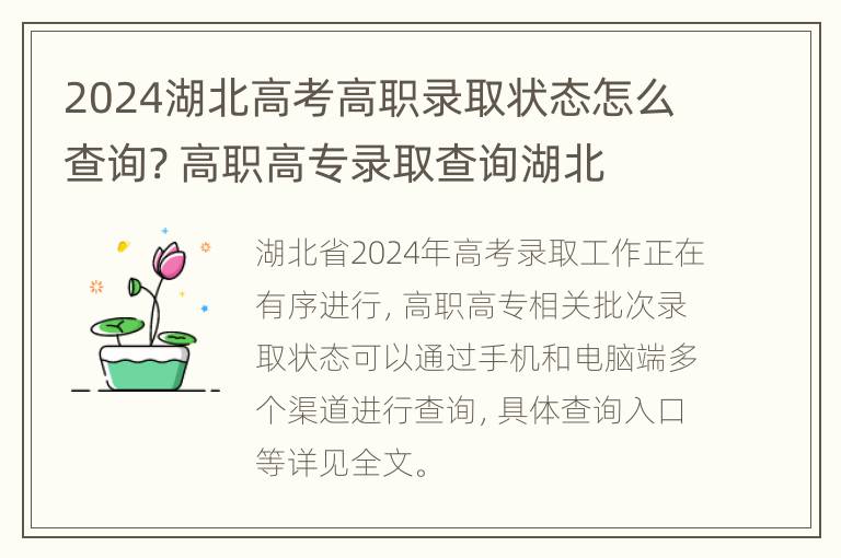 2024湖北高考高职录取状态怎么查询? 高职高专录取查询湖北