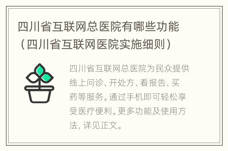 四川省互联网总医院有哪些功能（四川省互联网医院实施细则）