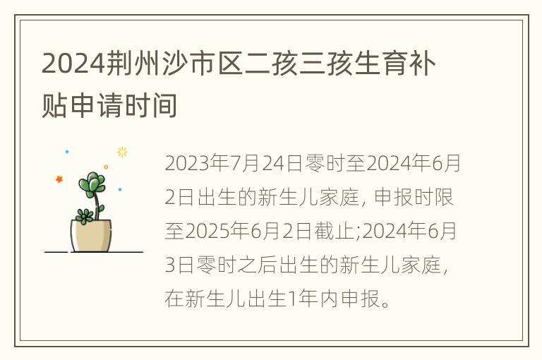 2024荆州沙市区二孩三孩生育补贴申请时间