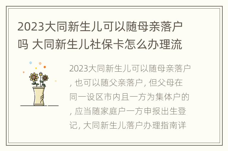 2023大同新生儿可以随母亲落户吗 大同新生儿社保卡怎么办理流程