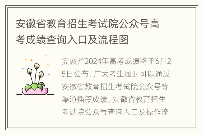 安徽省教育招生考试院公众号高考成绩查询入口及流程图