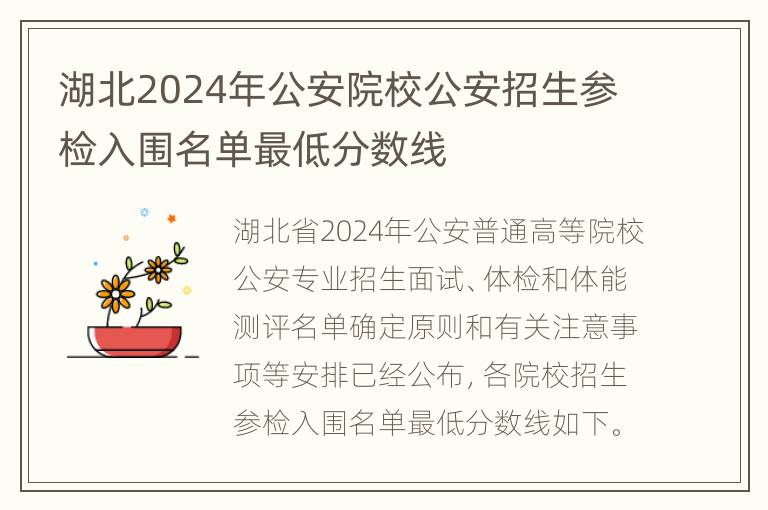 湖北2024年公安院校公安招生参检入围名单最低分数线