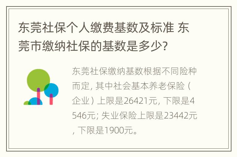 东莞社保个人缴费基数及标准 东莞市缴纳社保的基数是多少?