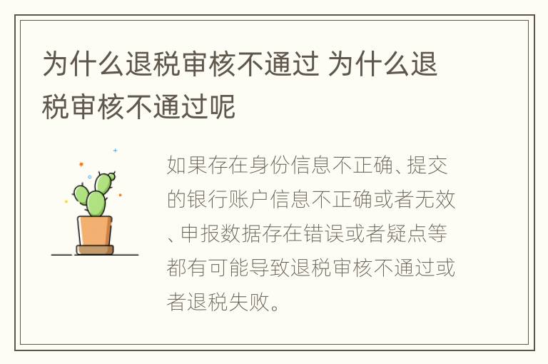 为什么退税审核不通过 为什么退税审核不通过呢