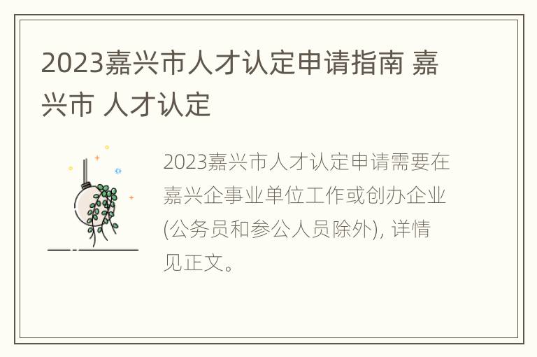 2023嘉兴市人才认定申请指南 嘉兴市 人才认定