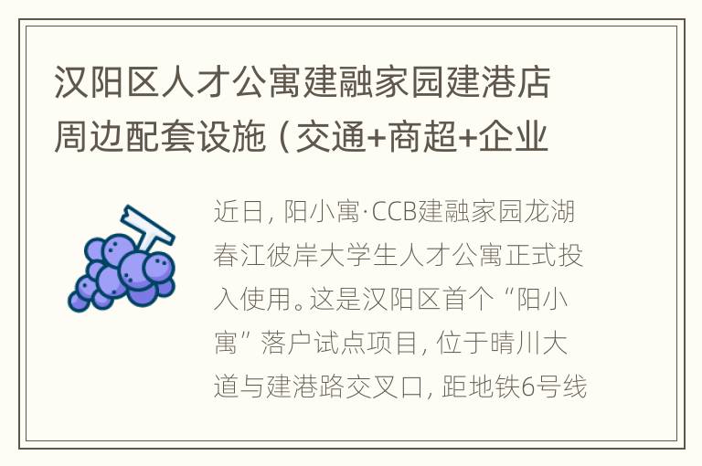 汉阳区人才公寓建融家园建港店周边配套设施（交通+商超+企业）