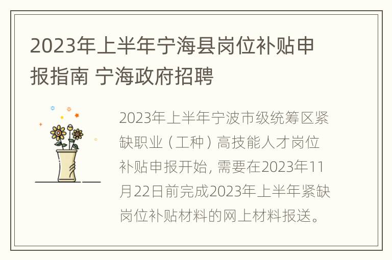 2023年上半年宁海县岗位补贴申报指南 宁海政府招聘