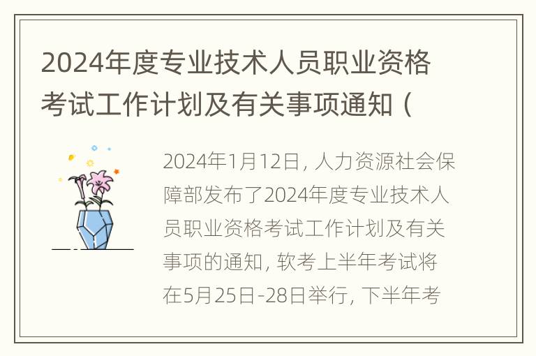 2024年度专业技术人员职业资格考试工作计划及有关事项通知（附软考考试安排）