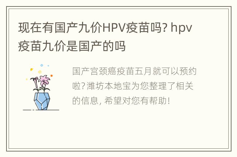 现在有国产九价HPV疫苗吗? hpv疫苗九价是国产的吗