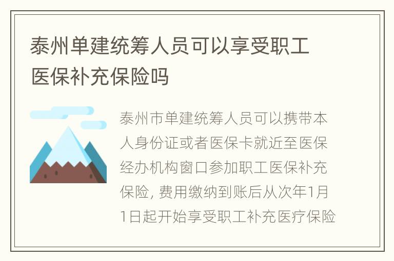 泰州单建统筹人员可以享受职工医保补充保险吗