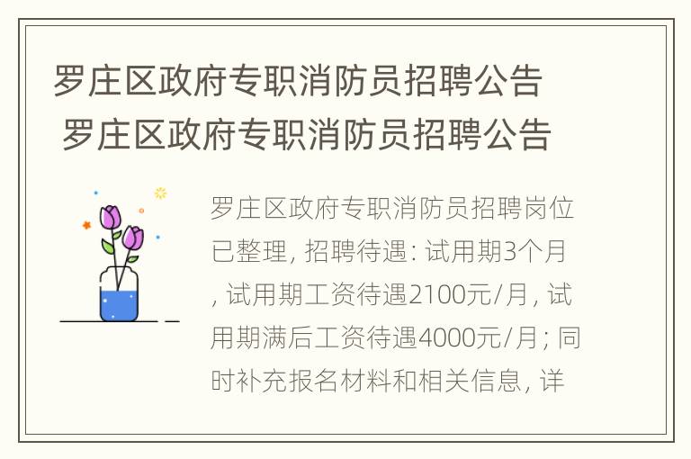 罗庄区政府专职消防员招聘公告 罗庄区政府专职消防员招聘公告网