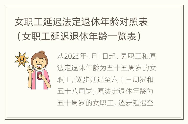 女职工延迟法定退休年龄对照表（女职工延迟退休年龄一览表）