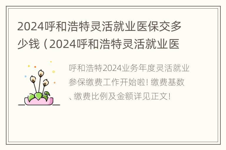 2024呼和浩特灵活就业医保交多少钱（2024呼和浩特灵活就业医保交多少钱呢）