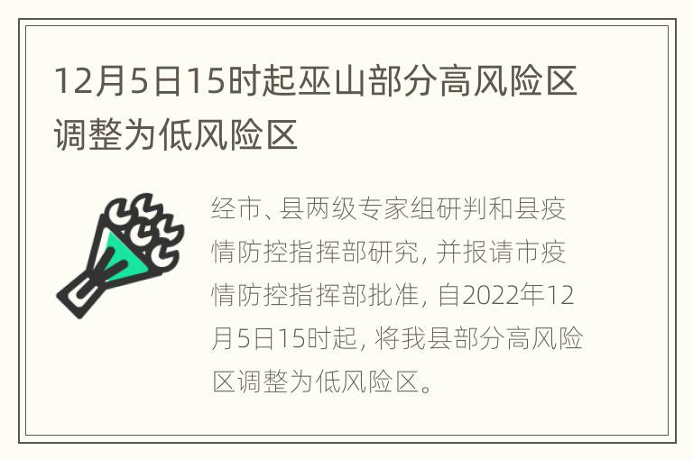 12月5日15时起巫山部分高风险区调整为低风险区