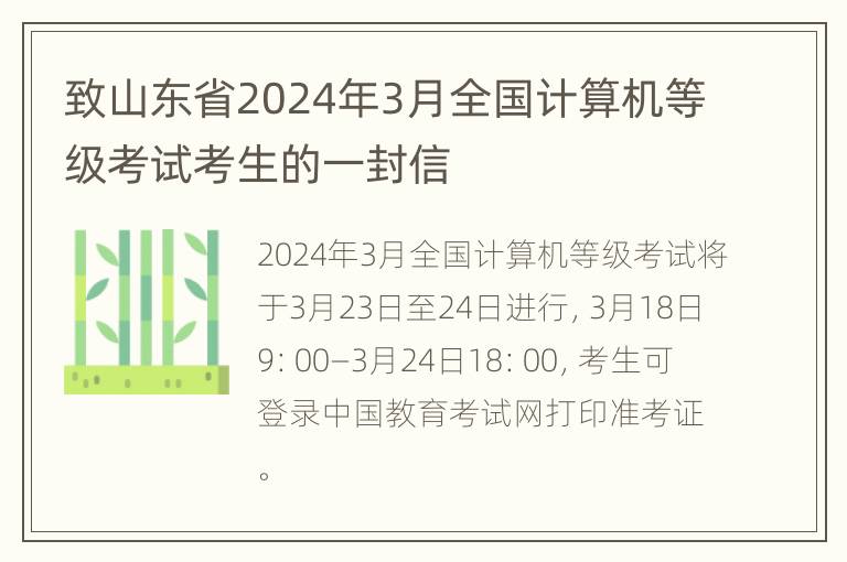 致山东省2024年3月全国计算机等级考试考生的一封信