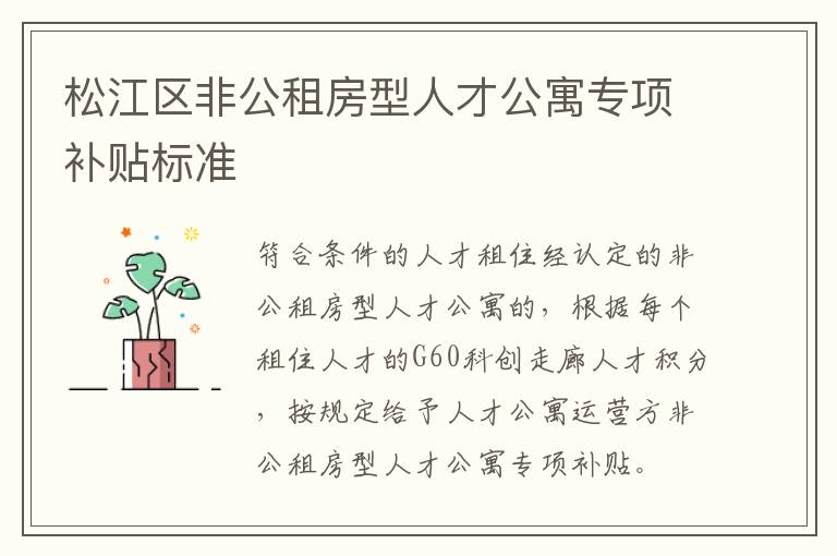 松江区非公租房型人才公寓专项补贴标准