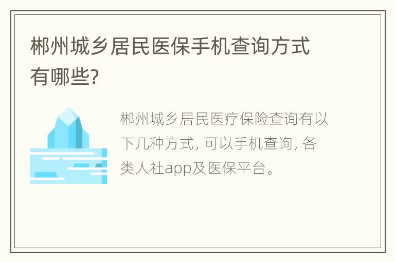 郴州城乡居民医保手机查询方式有哪些？