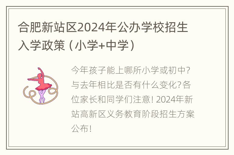 合肥新站区2024年公办学校招生入学政策（小学+中学）