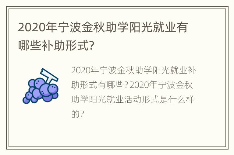 2020年宁波金秋助学阳光就业有哪些补助形式？