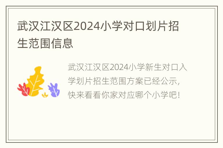 武汉江汉区2024小学对口划片招生范围信息